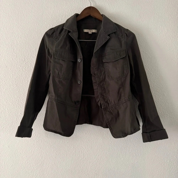 Utility Jacket Gray Ruffle Button Up Feminine Office Size 2 Anne Taylor Loft - Picture 10 of 11